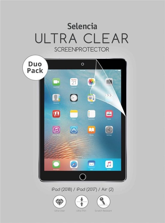Selencia Screenprotector Geschikt voor iPad 2017 (5e generatie) / iPad 6e generatie (2018) / iPad Air / iPad Air 2 - Selencia Duo Pack Ultra Clear Screenprotector tablet