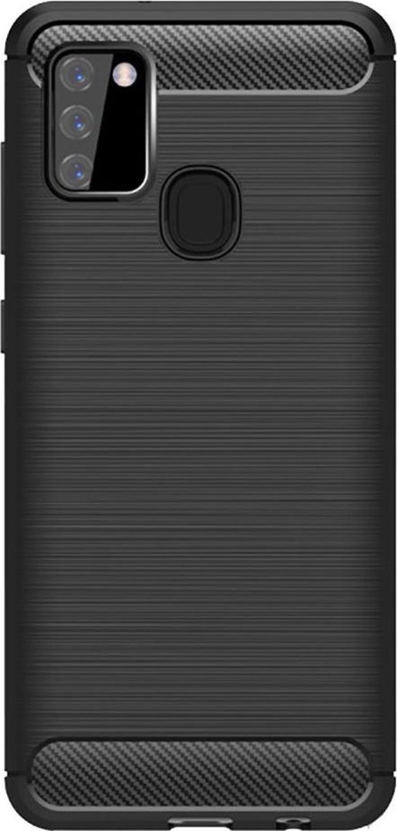 Shop4 - Samsung Galaxy A21s Hoesje - Zachte Back Case Brushed Carbon Zwart