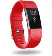 Siliconen Smartwatch bandje - Geschikt voor  Fitbit Charge 2 diamant silicone band - rood - Maat: L - Horlogeband / Polsband / Armband