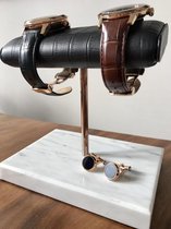 Tourbillon horlogeopwinder in zwart Nero Marquina marmer en paars stalen ringen - Elbrus Horology - Gyrowinder Orbit Watch Winder