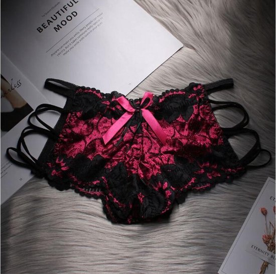 Lingerie élégante sexy - Sous-vêtements en dentelle - String taille haute - Rose rouge