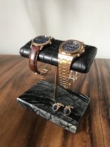 DOUBLE Watch Stand / Display / Horlogestandaard - Grijs Marmer, Rosegouden Standaard, CROCODILE Kalfsleer