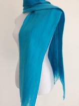 Handgemaakte, gevilte sjaal van 100% merinowol - Licht-/ Donker Turquoise 200 x 21 cm. Stijl open gevilt.
