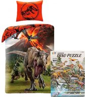 Dekbedovertrek Dino - Jurassic World - Dekbed Kinderen - 1persoons - 140x200 cm - incl. Dino 3D Puzzle 91 pcs - 16 st.