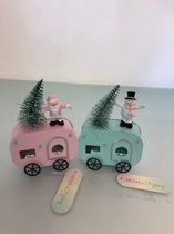 Kerstcaravan - 2 pcs decoratie groen/roze