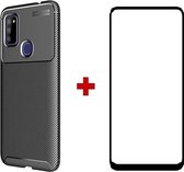 Silicone gel zwart hoesje Telefoonhoesje geschikt voor Samsung Galaxy M51 met full cover glas screenprotector