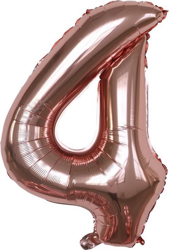 Folie Ballonnen XL Cijfer 4 , Rose Goud, 86cm, Verjaardag, Feest, Party, Decoratie, Versiering, Miracle Shop