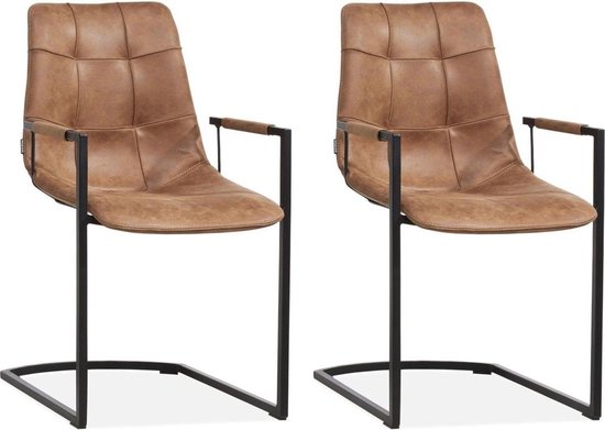 Shetland Rijden Spreek luid Stoel Condor met armleuning freeswing poot kleur Cognac - set van 2 stoelen  | bol.com