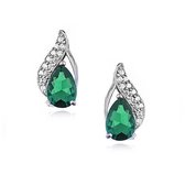 Joy|S - Zilveren druppel emerald groene zirkonia oorbellen