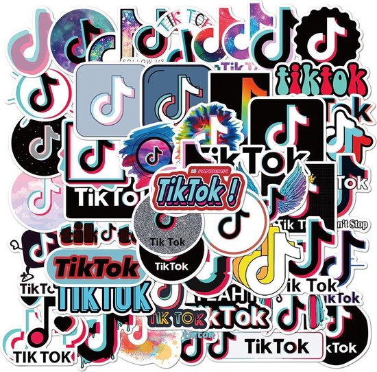 TikTok logo stickers - 50 stuks - voor laptop, muur, agenda, mobieltje etc. - Merkloos