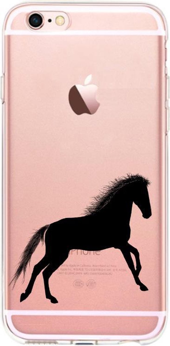 Apple Iphone 6 / 6S Siliconen backcover hoesje zwart paard *LET OP JUISTE MODEL*