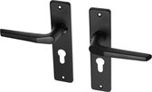 Zwarte deurklinken met schild PC55 aluminium duimmodel | Per Set | Deurkruk