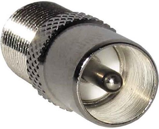 Foto: Verloop f connector naar coax male metaal 