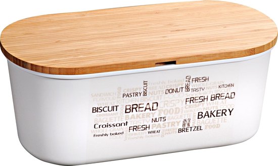 Boîte à pain Witte avec couvercle de planche à découper en bambou 18 x 34 x 14 cm - Matériel de cuisine - Boîtes à pain/ boîtes à lunch / tambours à pains - Pain / ranger les petits pains et garder au frais