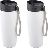 Set van 3x stuks RVS Warmhoudbeker/warm houd beker wit staal 380 ml - Isoleerbeker/thermosbekers - Dubbelwandig