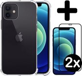Hoes voor iPhone 12 Hoesje Siliconen Shock Proof Case Met 2x Screenprotector Full Cover 3D Tempered Glass - Hoes voor iPhone 12 Hoes Cover Met 2x 3D Screenprotector - Transparant