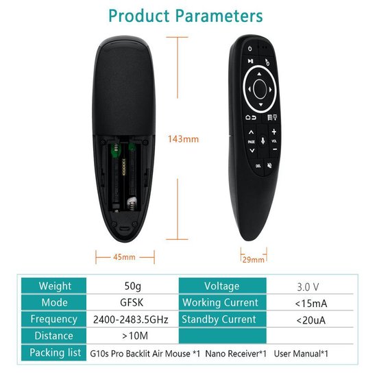 Télécommande de souris Air 2.4G rétro-éclairée G10s Pro avec entrée vocale  de fidélité... | bol.com