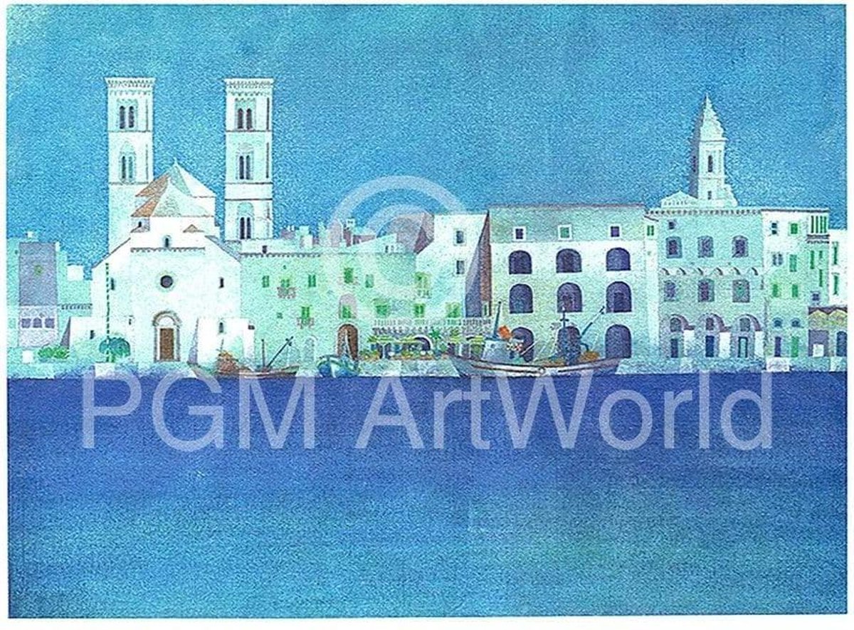 PGM Kunstdruk Ralf Westphal - Weiße Hafenstadt in Apulien 40x30cm Divers