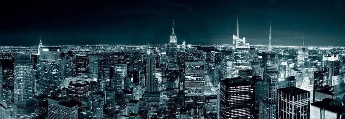 PGM Kunstdruk Shutterstock - Manhatten Skyline at Night 95x33cm Divers