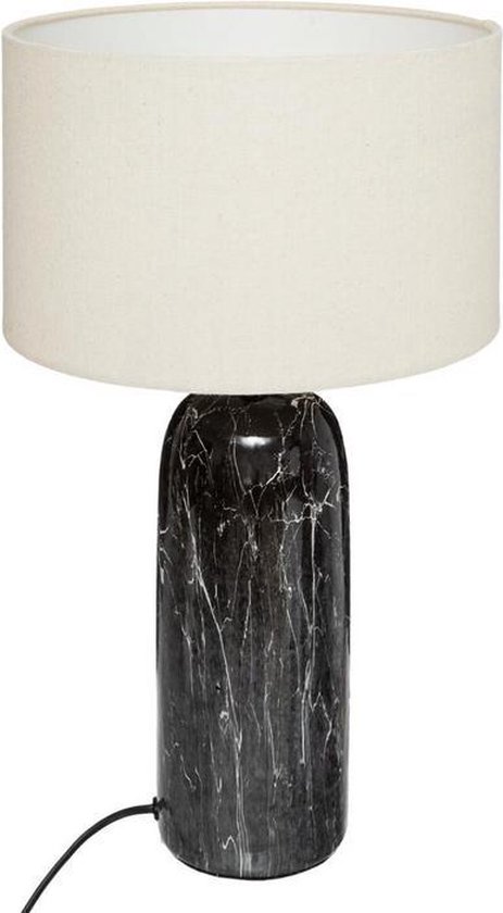 Tafellamp zwart marmereffect met hoge voet | hoogte cm| cilinderlamp met witte... |
