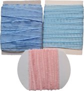 Kerst Lint - Band - 3 x 500 cm - 2 x 10 mm breed - 1 x 20 mm breed - Kerstdecoratie - Kerstversiering - Blauw - Roze