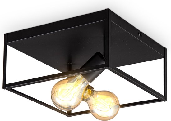 B.K.Licht - Plafonnier - lampe de plafond - noir - industriel - métal - cage - éclairage plafond - salon - chambre à coucher - excl. E27