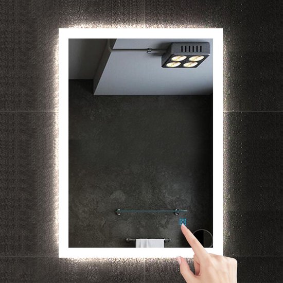 SONNI Badkamerspiegel, 50 x 70 cm, led-badkamerspiegel met verlichting, aanraakschakelaar, wandspiegel, IP44, koudwit/neutraal wit/warm wit [Energieklasse E