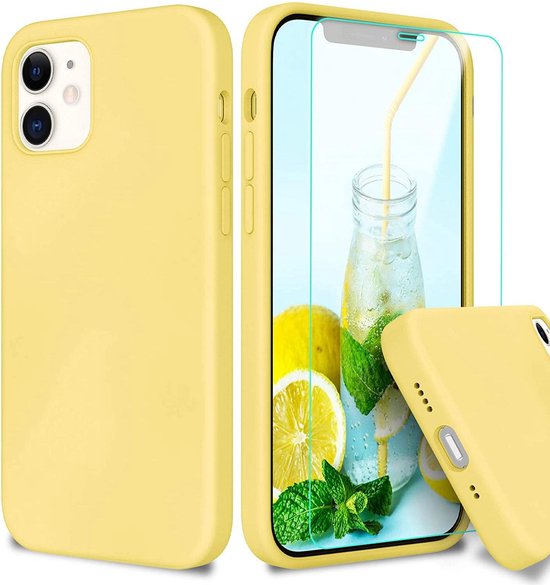 Apple iPhone 12 Mini Case Jaune - Coque arrière en Siliconen et protecteur d 'écran en