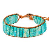 Zentana  Bohemian Armband - Leer & Jaspis - Positiviteit