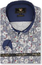 Heren Overhemd - Slim Fit - Flower Paradise - Blauw - Maat XXL