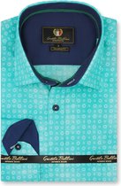 Heren Overhemd - Slim Fit - Bellis Perennis - Turquoise - Maat M