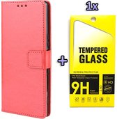 Motorola Moto G9 Plus Hoesje Rood - Portemonnee Book Case - Kaarthouder & Magneetlipje & Glazen Screenprotector