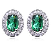 Joy|S - Zilveren classic ovale oorbellen 11.5 x 10 mm emerald groen zirkonia - gehodineerd