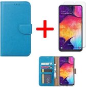 BixB Samsung Galaxy M10 hoesje - bookcase turquoise + tempered glas screenprotector
