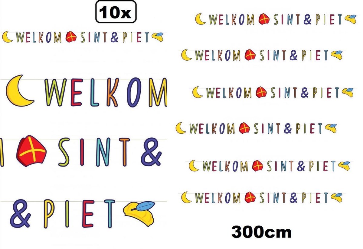 10x Letterslinger papier Welkom Sint & Piet 300cm - letter slinger Sinterklaas Feest thema party schoorsteen