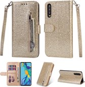 Glitter Bookcase voor Samsung Galaxy A20s | Hoogwaardig PU Leren Hoesje | Lederen Wallet Case | Telefoonhoesje | Pasjeshouder | Portemonnee | Goud