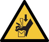 Pictogram bordje Waarschuwing: mogelijke beklemming in persbank | 300 * 264 mm - verpakt per 2 stuks