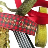 Luxe Set Kerst Linten XL - Merry Christmas Ruit Rood Zwart Goud: 6 x 3 Meter