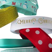 Luxe Set Kerstlinten XL | Kerst Lint | Sneeuwman Merry Christmas  | Wit Tiffany Rood Goud | Cadeaulint | Kerstversiering | 6 x 3