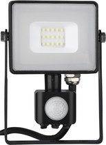 LED Bouwlamp 10 Watt met Sensor - LED Schijnwerper - Viron Dana - Helder/Koud Wit 6400K - Mat Zwart - Aluminium - SAMSUNG LEDs - BES LED