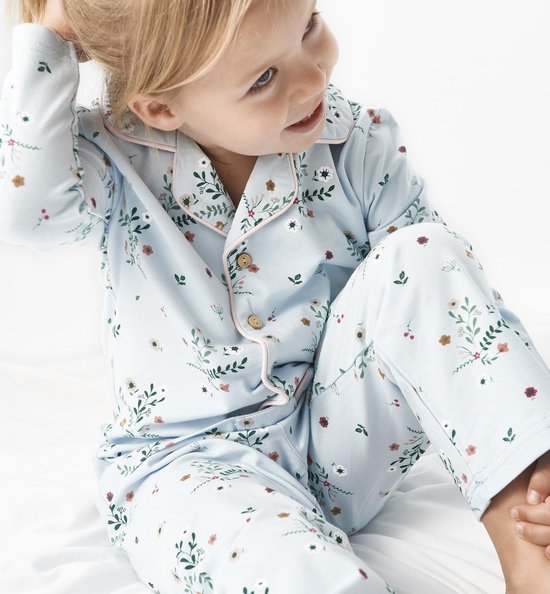 Little Label - grandad pyjama - flower blue - maat: 134/140 - | bol.com