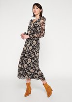 LOLALIZA - Maxi jurk met bloemen en lange mouwen - Camel - Maat 34