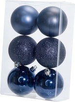 KERSTBALLEN SET 6 STUKS | KERSTVERSIERING | MIX NACHTBLAUW | D8 CM | KUNSTSTOF MAT GLITTER BLINKEND