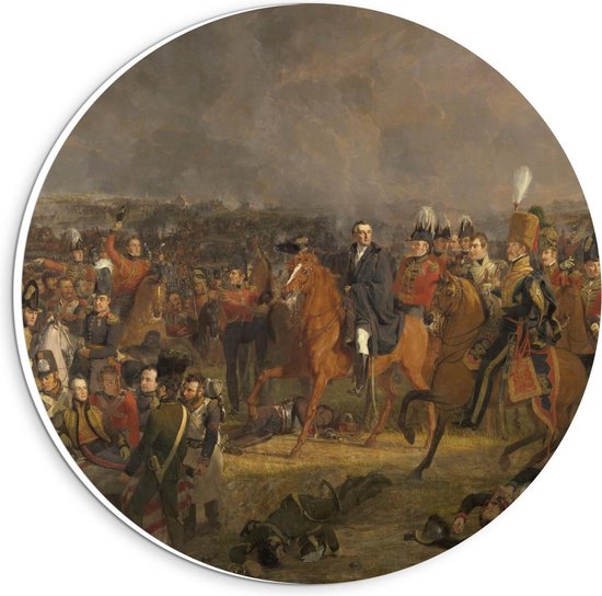 Forex Wandcirkel - Oude Meesters - De Slag bij Waterloo, Jan Willem Pieneman, 1824 - 20x20cm Foto op Wandcirkel (met ophangsysteem)