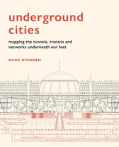 Boekomslag 'Underground Cities' met de titel in rood, stadsgezicht in lijntekening.