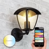 Klassieke zwarte wandlamp voor buiten met E27 Zigbee filament led lamp