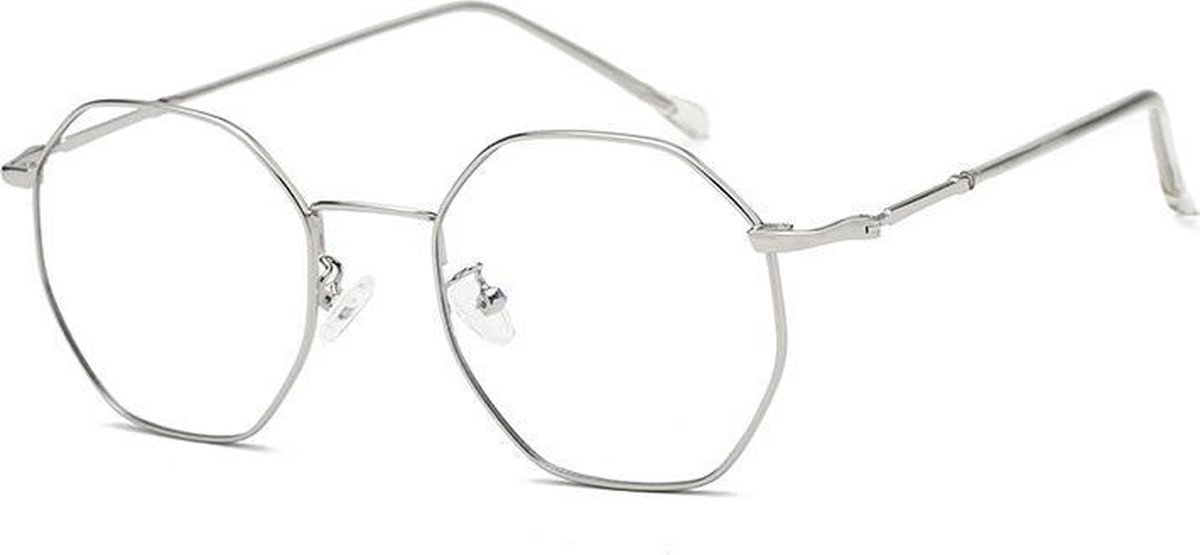 Computerbril - Anti Blauwlicht Bril - Hoekig Metaal - Zilver