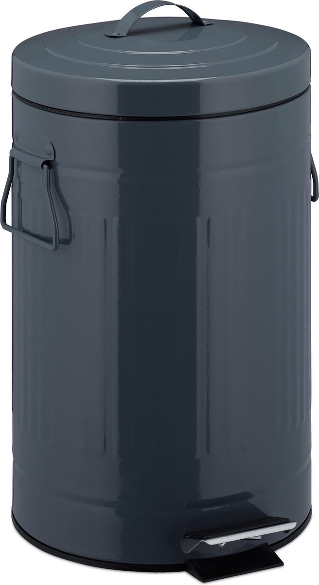 Relaxdays pedaalemmer retro - 12 liter - afvalemmer & binnenemmer - prullenbak met deksel - grijs