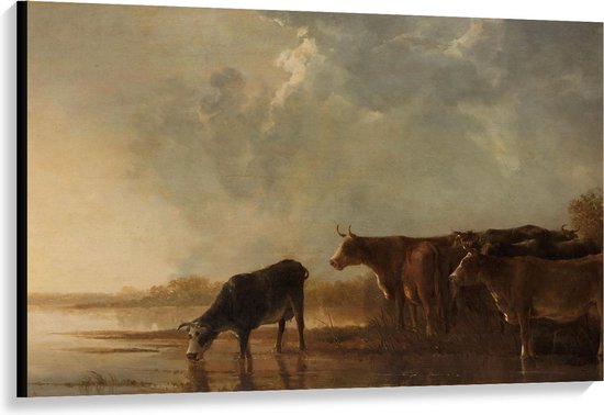 Canvas  - Oude Meesters - Rivierlandschap met koeien, Aelbert Cuyp, 1640 - 1650 - 120x80cm Foto op Canvas Schilderij (Wanddecoratie op Canvas)