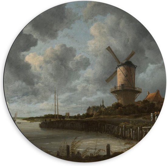 Dibond Wandcirkel - Oude Meesters - Molen, Wijk bij Duurstede, Jacob Isaacksz v Ruisdael - 60x60cm Foto op Aluminium Wandcirkel (met ophangsysteem)
